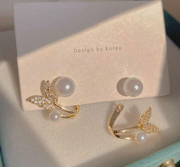 Luxury Pearl Butterfly Stud Earrings