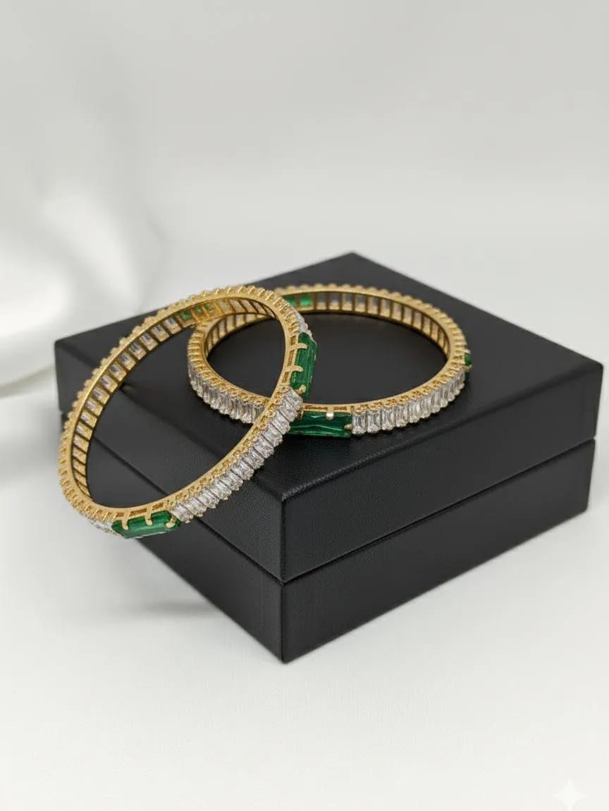 Bangles in Green Onyx & Zircons